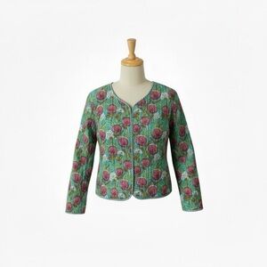 Floral Green and Pink Women's Quilted Reversible Jacket